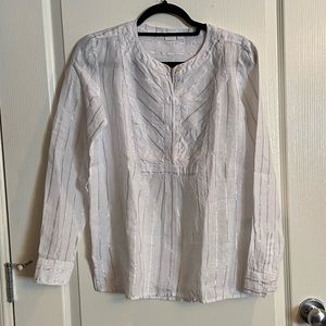 Linen Blouse, white with silver stripes